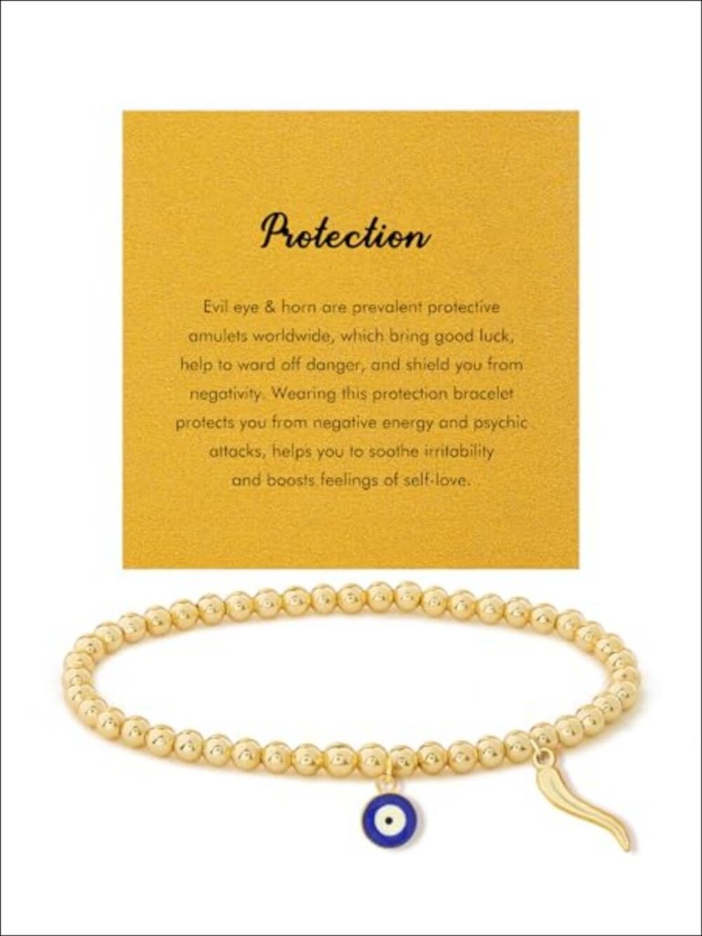 Handcrafted Golden Brass Evil Eye Beaded Stretch Bracelet